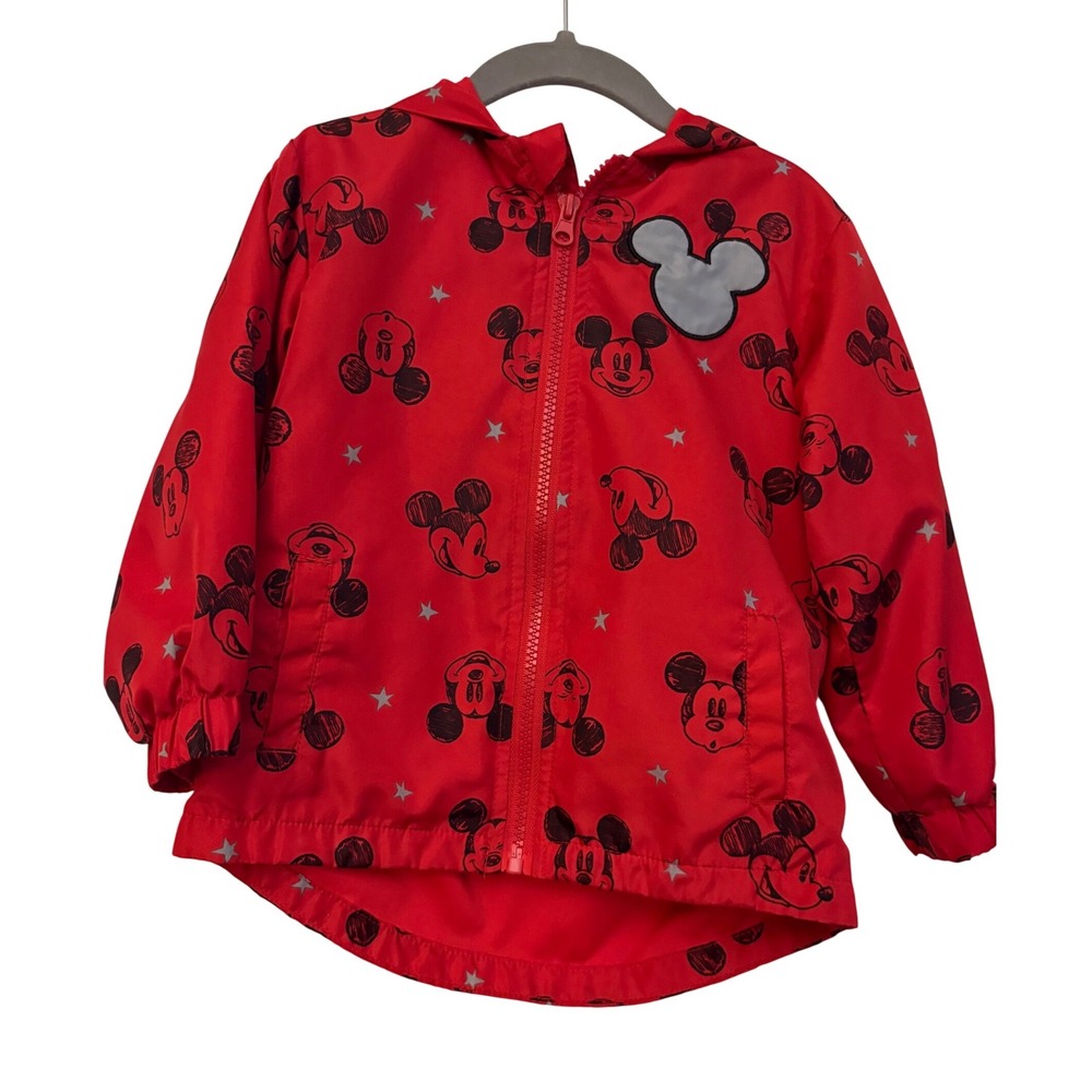 Disney Junior Mickey Mouse Red Windbreaker Jacket with 3D Ears Hood Kids 3T